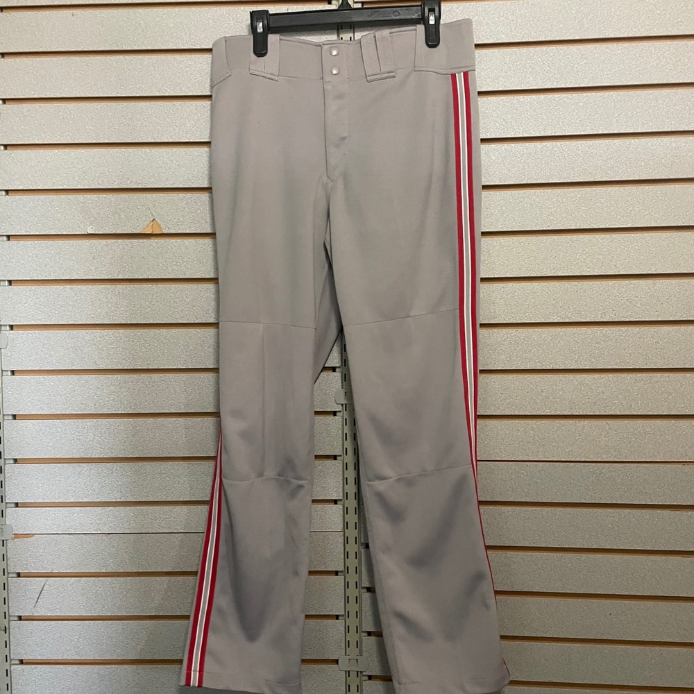 BOOMBAH Mens Baseball Pants Gray Red Stripe Polyester Athletic Slacks Size XL